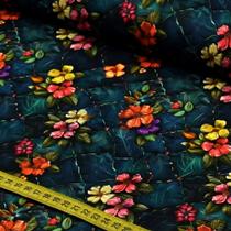 Tecido Estampado para Patchwork - Jeans Florido : Floral Laranja (0,50x1,50) Tecido Estampado para Patchwork - Jeans Florido : Floral Laranja (0,50x1,50)