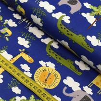 Tecido Estampado para Patchwork - Jungle - Safari Fundo Azul (0,50x1,40)