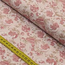 Tecido Estampado para Patchwork - Leveza : Rosas Médias Rose (0,50x1,40)