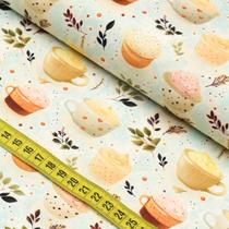 Tecido Estampado Para Patchwork - Love Coffe : Café com Creme (0,50x1,50)