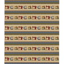 Tecido Estampado para Patchwork - Love Sewing: Barrado de Costura Fundo Caqui (0,50x1,40)
