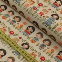 Tecido Estampado Para Patchwork - Meninas Bordadas 2 (0,50x1,40)