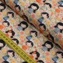 Tecido Estampado Para Patchwork - Meninas Bordadas 3 (0,50x1,40)