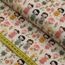 Tecido Estampado Para Patchwork - Meninas Bordadas 5 (0,50x1,40)