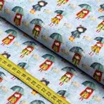 Tecido Estampado para Patchwork - Meninas Na Chuva (0,50x1,40)