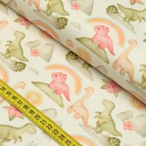 Tecido Estampado Para Patchwork - Meu Dino : Dino Médio com Arco-Íris (0,50x1,40)
