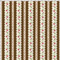 Tecido Estampado para Patchwork - Millyta Four Seasons Listrado Marrom com Rosas (0,50x1,40)