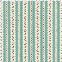 Tecido Estampado para Patchwork - Millyta Four Seasons Listrado Verde com Rosas (0,50x1,40)