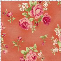 Tecido Estampado para Patchwork - Millyta Four Seasons Rosas com Fundo Rose (0,50x1,40)