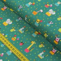 Tecido Estampado Para Patchwork - Mini Zoo: Zoo Em Festa Verde (0,50x1,40)