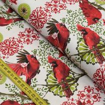Tecido Estampado para Patchwork - Natal : Barrado de Faixas com Pássaros (0,50x1,40) Tecido Estampado para Patchwork - Natal : Barrado de Faixas com Pássaros (0,50x1,40)