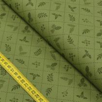 Tecido Estampado para Patchwork - Natal: Folhagem com Pinhas Fundo Verde Musgo (0,50x1,40)