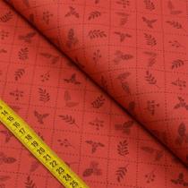 Tecido Estampado para Patchwork - Natal: Folhagem com Pinhas Fundo Vermelho (0,50x1,40)