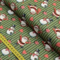 Tecido Estampado Para Patchwork - Natal : Noel e Snow Fundo Verde (0,50x1,40)