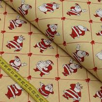 Tecido Estampado para Patchwork - Natal : Papai Noel com Sino Fundo Bege (0,50x1,40)