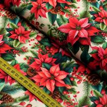 Tecido Estampado para Patchwork - Natal : Poinsetia e Pinhas (0,50x1,50) Tecido Estampado para Patchwork - Natal : Poinsetia e Pinhas (0,50x1,50)