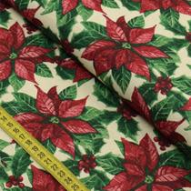 Tecido Estampado para Patchwork - Natal : Poinsétia Fundo Bege Claro (0,50x1,40)