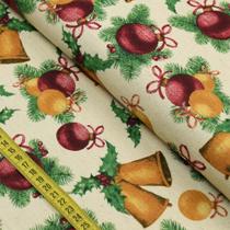 Tecido Estampado para Patchwork - Natal : Sinos Natalinos Fundo Bege Claro (0,50x1,40)