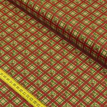 Tecido Estampado para Patchwork - Natal: Xadrez com Azevinha Fundo Caqui (0,50X1,40)