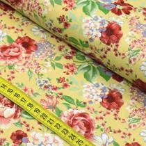 Tecido Estampado para Patchwork - Nordic Spring : Floral Grande Fundo Amarelo (0,50X1,40)