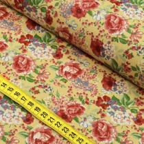 Tecido Estampado para Patchwork - Nordic Spring : Floral Medio Fundo Amarelo (0,50X1,40)