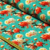 Tecido Estampado Para Patchwork - Oriental : Crisantemo Fundo Verde Claro (0,50x1,50) Tecido Estampado Para Patchwork - Oriental : Crisantemo Fundo Verde Claro (0,50x1,50)
