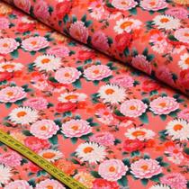 Tecido Estampado Para Patchwork - Oriental : Crisantemo Médio Fundo Rosa (0,50x1,50) Tecido Estampado Para Patchwork - Oriental : Crisantemo Médio Fundo Rosa (0,50x1,50)