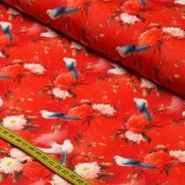 Tecido Estampado Para Patchwork - Oriental : Floral com Pássaro Branco (0,50x1,50)