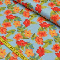 Tecido Estampado para Patchwork - Paradise: Hibisco Fundo Azul Claro (0,50x1,50)