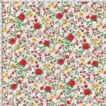 Tecido Estampado para Patchwork - Petits Roses II Rosas e Botões Fundo Branco com Rosas Vermelha (0,50x1,40)