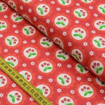 Tecido Estampado para Patchwork - Quitandinha : Cereja na Moldura Vermelho (0,50x1,40)