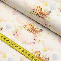 Tecido Estampado para Patchwork - Renata Blanco : Casa com Nuvens (0,50x1,40)