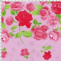 Tecido Estampado para Patchwork - Roses by Mirella Nakata: Barrado de Rosas Rose (0,50x1,40)