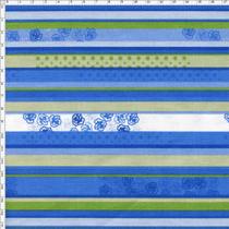 Tecido Estampado para Patchwork - Roses by Mirella Nakata: Listrados com Rosas Azul (0,50x1,40)