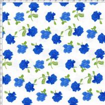 Tecido Estampado para Patchwork - Roses by Mirella Nakata: Rosas Média Azul (0,50x1,40)