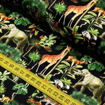 Tecido Estampado Para Patchwork - Savannah : Animals Com Fundo Preto (0,50x1,40) Tecido Estampado Para Patchwork - Savannah : Animals Com Fundo Preto (0,50x1,40)