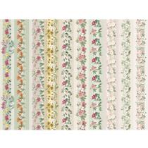 Tecido Estampado para Patchwork - Storia Stampa Fruits and Flowers : Flores Faixas (0,50x1,40)