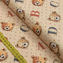Tecido Estampado para Patchwork - Teddy Bear : Rostos Ursos Fundo Bege (0,50x1,40)