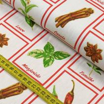 Tecido Estampado para Patchwork - Temperos : Canela, Hortelã, Louro e Anis (0,50x1,40)