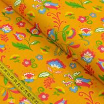 Tecido Estampado para Patchwork - Triplice: Ramo Folk Amarelo (0,50x1,40)