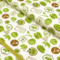Tecido Estampado para Patchwork - Vegan Life: Label Verde (0,50x1,50) Tecido Estampado para Patchwork - Vegan Life: Label Verde (0,50x1,50)