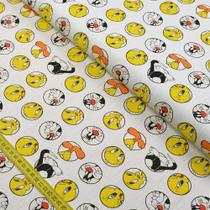 Tecido Estampado para Patchwork - Warner Bros: Looney Tunes Frajola E Piu Piu Bolas Fundo Off White (0,50x1,40)