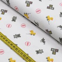 Tecido Flanela Estampada - Ursinho Cinza (0,50x0,78)