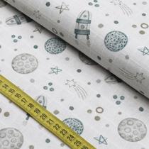 Tecido Fralda Estampada - Planetas e Foguetes (0,50x0,75)