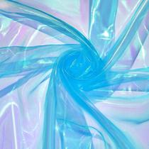 Tecido: ganena, organza iridescente, 150 cm de largura, 10 m de comprimento, azul celeste