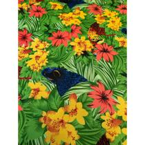 Tecido Gorgurinho Arara Azul Floral Vermelho - 1,50m de Largura