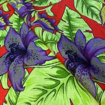 Tecido Gorgurinho Floral Roxo Fundo Vermelho - 1,50m de Largura Tecido Gorgurinho Floral Roxo Fundo Vermelho - 1,50m de Largura