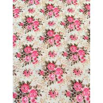 Tecido Gorgurinho Floral Vintage Amarelo e Rosa - 1,50m de Largura
