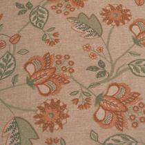 Tecido Impermeabilizado Para Sofá e Estofado Trieste 18 Floral Terracota e Verde - Largura 1,40m
