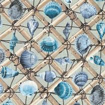 Tecido Jacquard Conchas Fundo Azul Claro - 1,40m de Largura